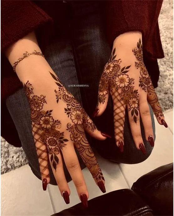 Lattice And Mix Fancy Back Hand Mehndi Design Harmony